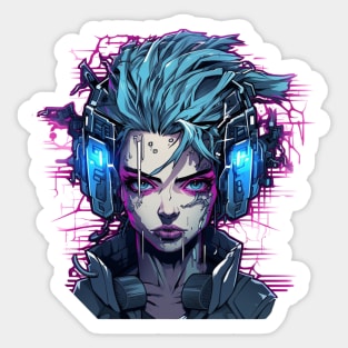 Cyberpunk Girl Tokyo Anime Glitch Phonk Headset Sticker